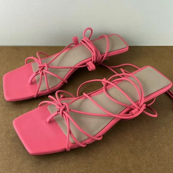 NEW VERONICA BEARD PINK LEATHER STRAPPY SANDALS - Picture 9 of 13